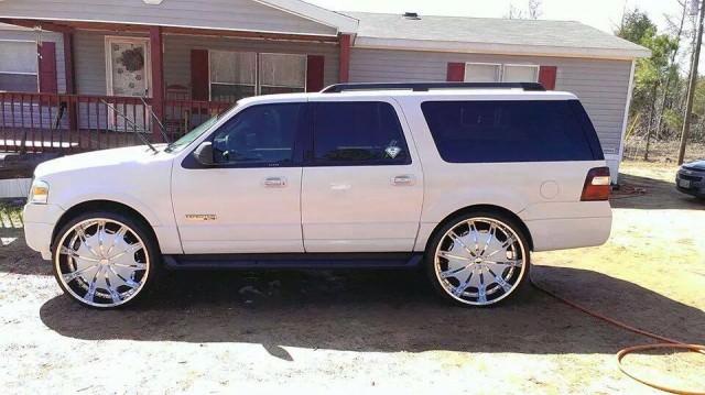 White on White Ford Expedition sitting on 28's - Big Rims - Custom Wheels 28 Inch Rims For Ford Excursion