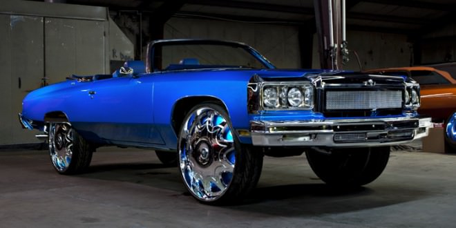 Blue Chevy Donk Convertible with A Custom Chrome Grill on ...