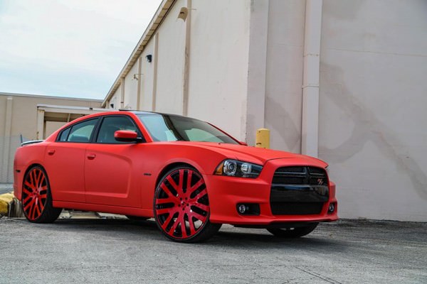 Matte Red Dodge Charger R/T On Forgiatos By Tate Designs - Big Rims