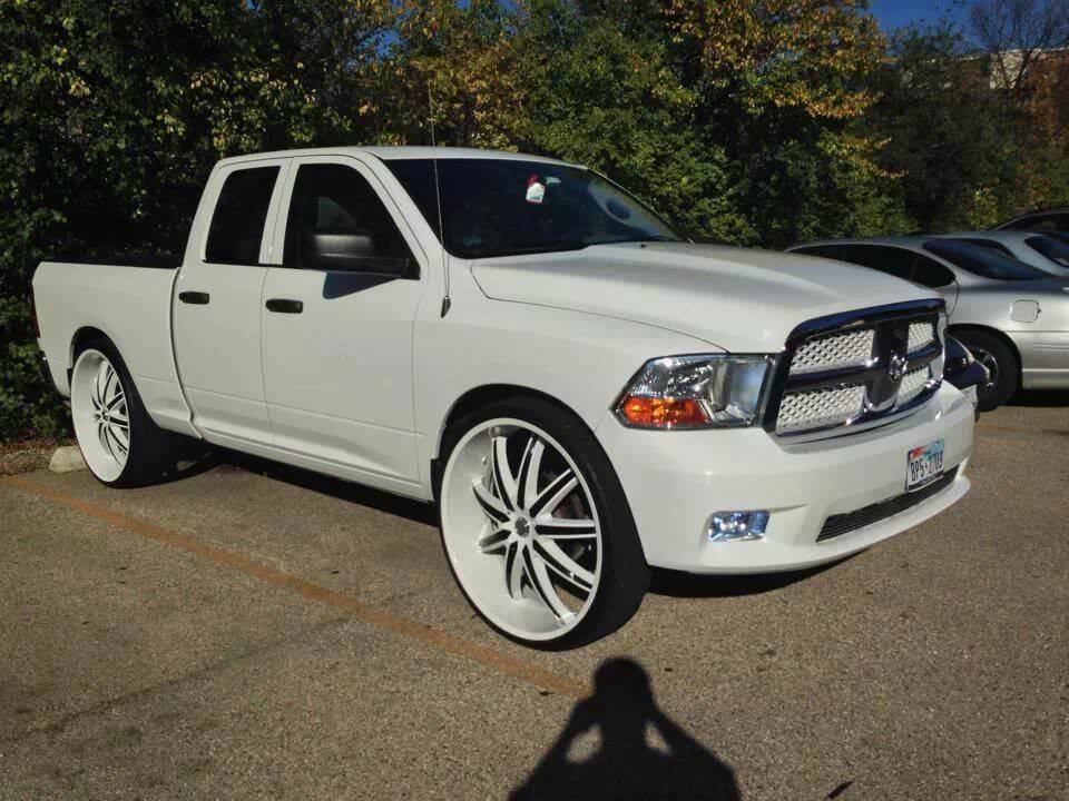 White On White Dodge Ram On 30's - Big Rims - Custom Wheels