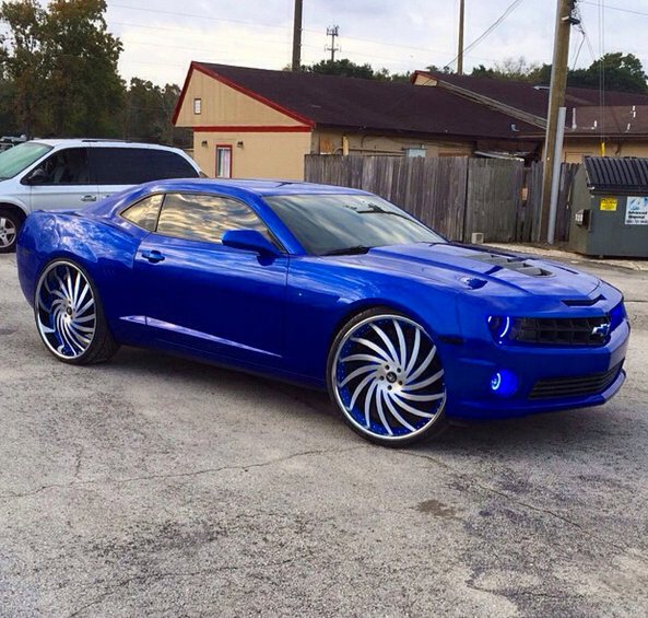 Too Sick: Candy Blue Camaro on 26" Amani Forged.