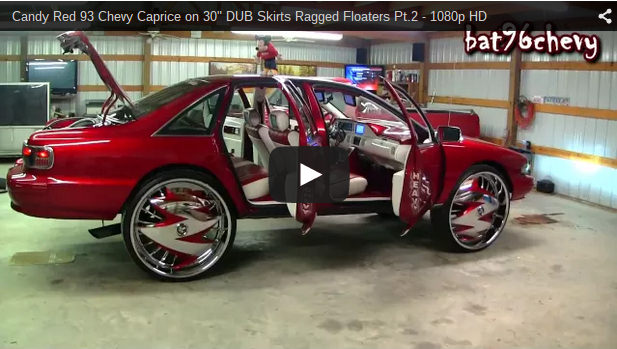 Candy Red 93 Chevy Caprice on 30" DUB Skirts Ragged Floaters Pt.2 - 10...